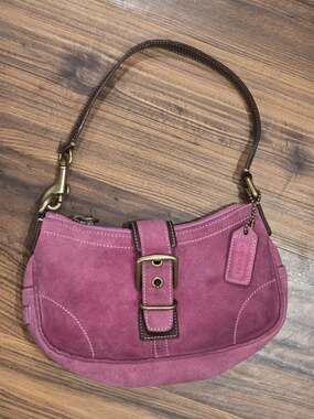 Vtg Y2K Coach Soho Suede Buckle Mini Flap Shoulder Bag Pink Magenta 90s Handbag